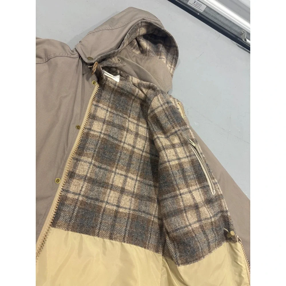 Woolrich‎ Mens Mountain Parka Jacket Tan Khaki Plaid Lined Hooded 7336 Size M
